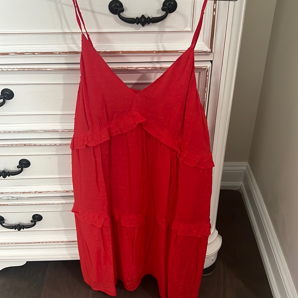 Red Swiss dot dress from express!